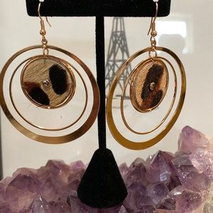 Gold with leopard print hoop earrings